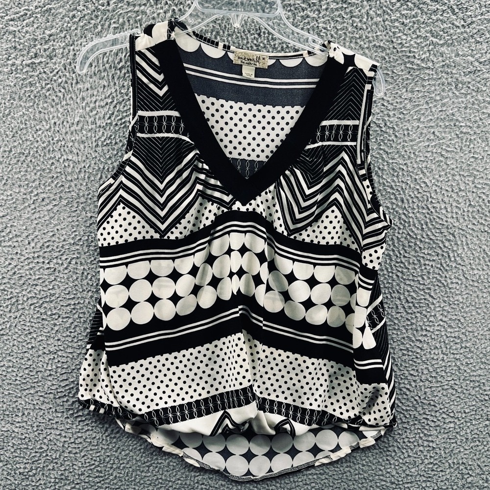Women Boho Artsy Sleeveless Top M Abstract Geometric Print Indie Flowy Statement